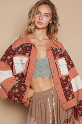 Washed Jacquard Color Block Jacket POL Brick/Burgundy S